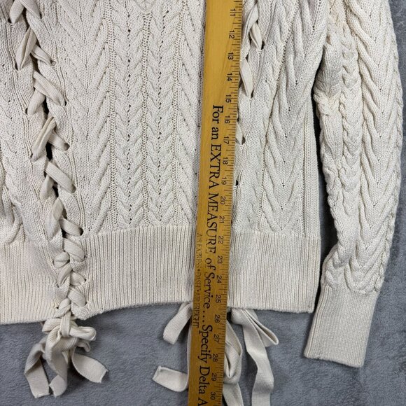 Zara Cream Cable Knit Sweater Lace Up Ribbon Detail Long Sleeve Chunky Preppy S - Picture 9 of 9